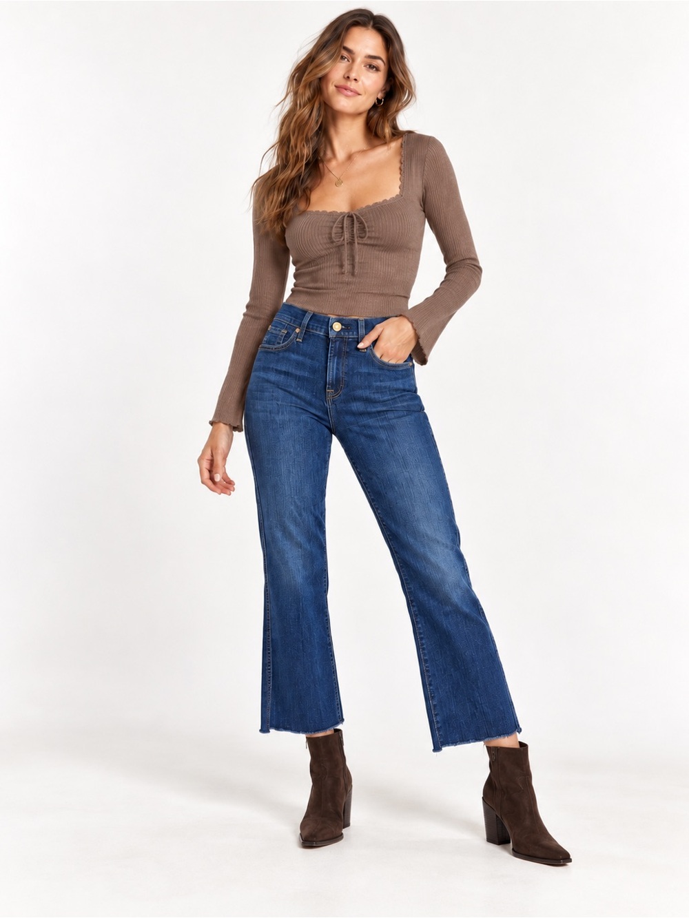 7 For All Mankind Cropped Bootcut Jeans Dark Wash Raw Hem Denim size 30